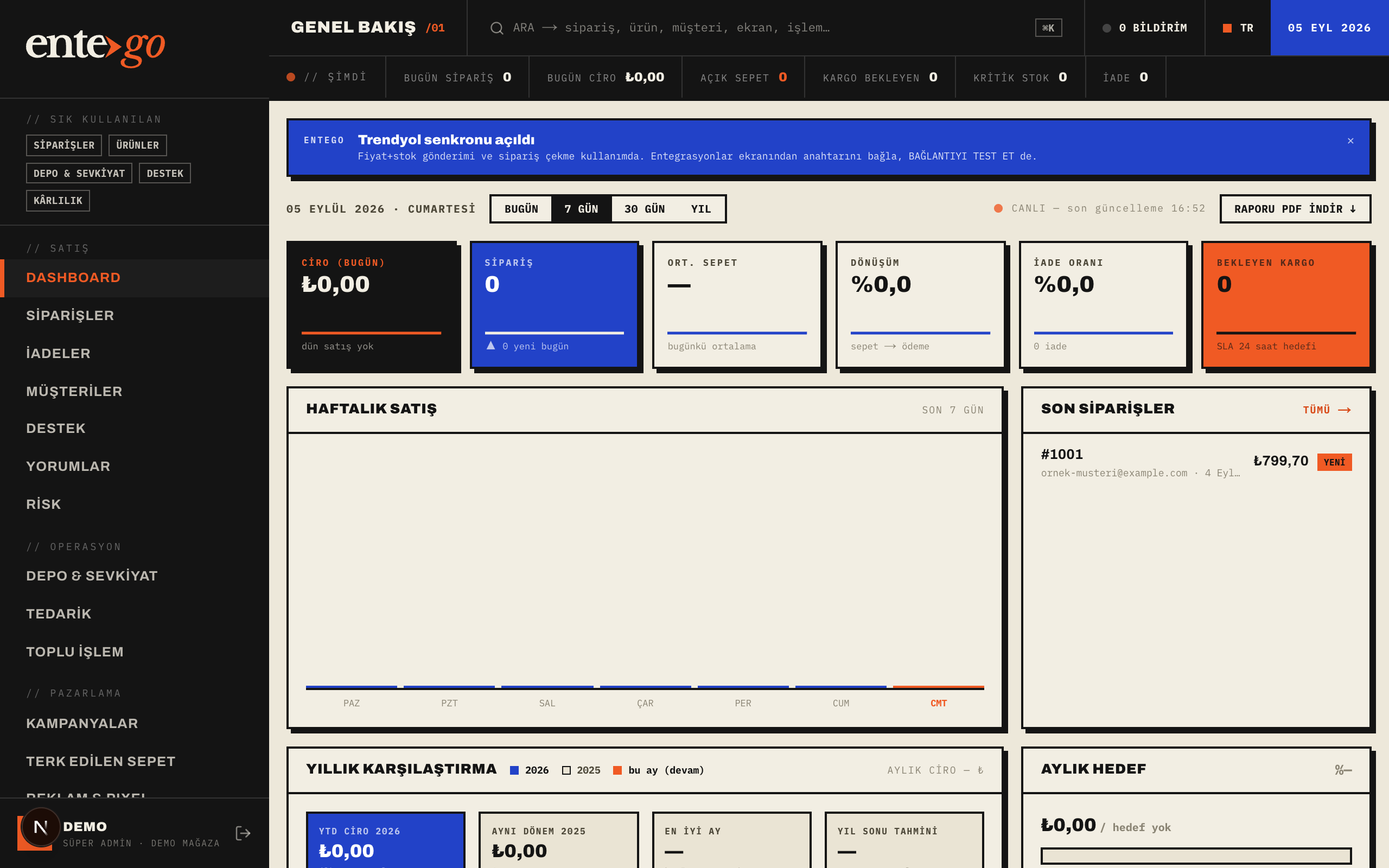 ENTEGO panel — Kontrol Paneli